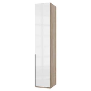 New Xork Tall Wooden Wardrobe In High Gloss White And Oak 1 Door