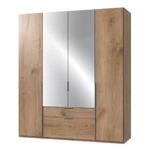 New York Mirrored 4 Doors Wardrobe In Planked Oak
