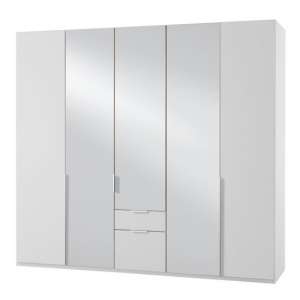 New York Mirrored 5 Doors Wardrobe In White