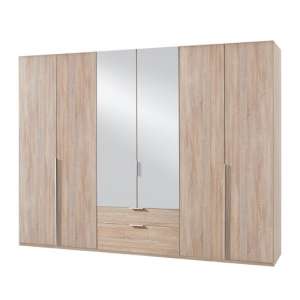 New York Mirrored 6 Doors Wardrobe In Oak