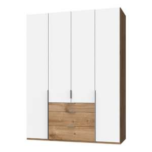 New York Tall Wooden 4 Doors Wardrobe In White And Planked Oak