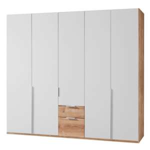 New York Wooden 5 Doors Wardrobe In White And Planked Oak