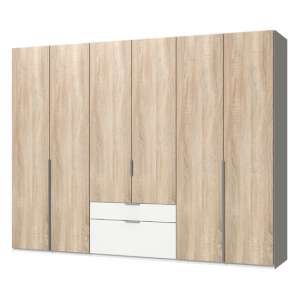 New York Wooden 6 Doors Wardrobe In Oak And White