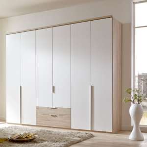 New York Wooden 6 Doors Wardrobe In White And Oak