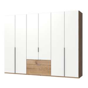 New York Wooden 6 Doors Wardrobe In White And Planked Oak