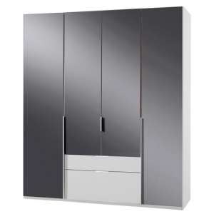 New Zork Wooden 4 Doors Wardrobe In Gloss Grey And White