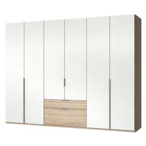 New Zork Wooden 6 Doors Wardrobe In Gloss White And Oak