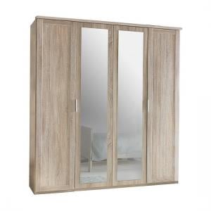 Newport Wooden Mirrored Wardrobe Large In Oak Effect