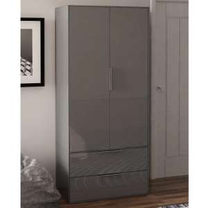 Nexus Wooden Wardrobe In Grey High Gloss With Two Doors