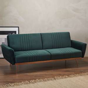 Neath Velvet Upholstered Sofa Bed In Green With Copper Legs