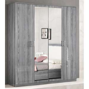 Nicole High Gloss Wardrobe With 4 Doors In Grey