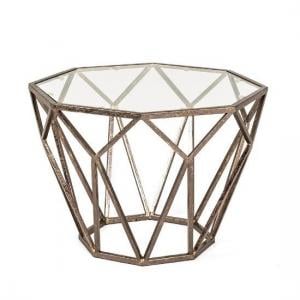 Nicole Glass Side Table Octagonal With Antique Bronze Frame