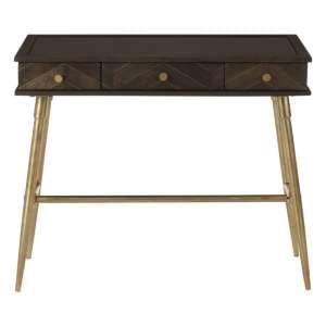 Nikawiy Wooden Console Table In Grey And Antique Brass