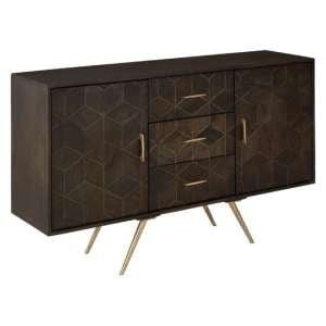 Nikawiy Wooden Sideboard In Grey And Antique Brass