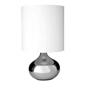 Nikowi White Fabric Shade Table Lamp With Chrome Droplet Base