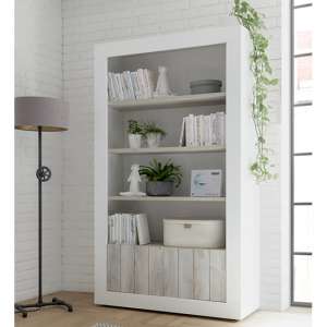Nitro 2 Doors 3 Shelves Bookcase In White Gloss And White Pine