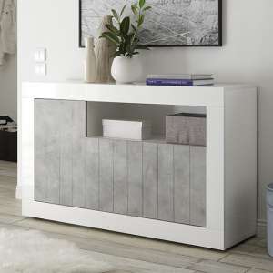 Nitro 3 Door Wooden Sideboard In White Gloss And Cement Effect