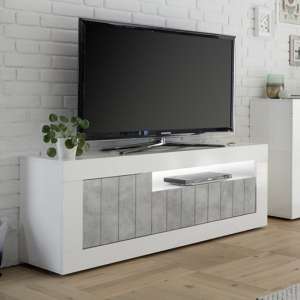 Nitro LED 3 Doors TV Stand In White Gloss And Cement Effect