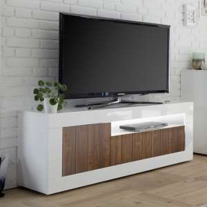 Nitro LED 3 Doors Wooden TV Stand In White Gloss And Dark Walnut