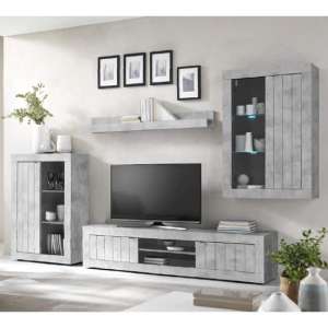 Nitro LED Wooden Living Room Furniture Set In Cement Effect