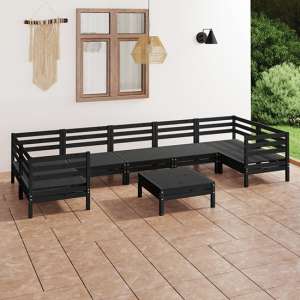 Nivard Solid Pinewood Garden Lounge Set In Black