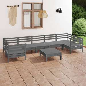 Nivard Solid Pinewood Garden Lounge Set In Grey