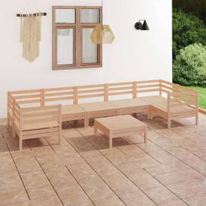 Nivard Solid Pinewood Garden Lounge Set In Natural