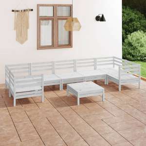 Nivard Solid Pinewood Garden Lounge Set In White