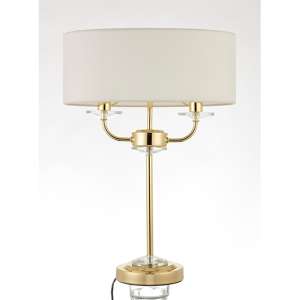 Nixon 2 Lights Vintage White Fabric Table Lamp In Brass