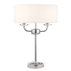 Nixon 2 Lights Vintage White Fabric Table Lamp In Bright Nickel