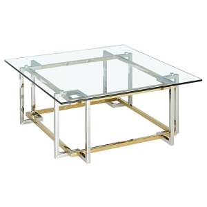 Niyo Square Clear Glass Coffee Table With Silver And Gold Frame