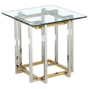 Niyo Square Clear Glass Side Table With Silver And Gold Frame