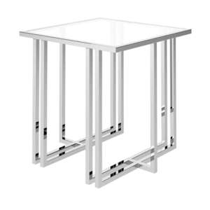 Nizip Glass Side Table With Polished Stainless Steel Frame