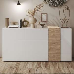 Noa High Gloss Sideboard With 3 Doors In White And Oak