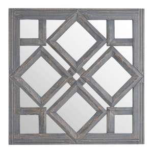 Noam Geometric Diamond Cut Out Wall Mirror In Antique Grey Frame