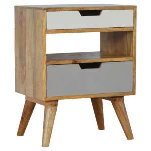 Nobly Wooden Cut Out Bedside Cabinet In Grey And White