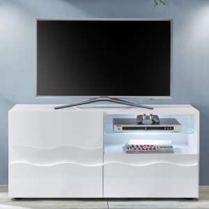 Nod Wooden TV Stand In White High Gloss With 2 Doors 1 Shelf
