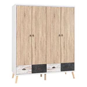 Noein Wooden Wardrobe With 4 Doors And 4 Drawers In White