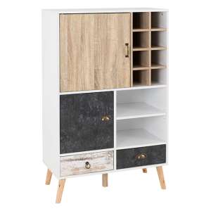 Noein Wooden Wine Cabinet In White And Distressed Effect