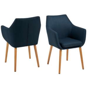 Notre Dark Blue Fabric Dining Chairs With Armrest In Pair