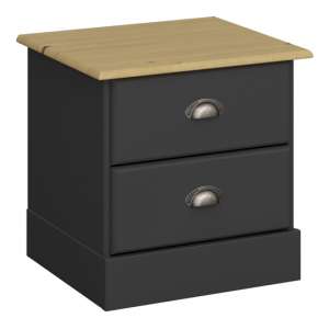 Nola Wooden Bedside Cabinet In Black And Pine With 2 Drawers