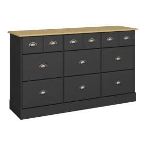 Nola Wide Chest Of Drawers In Black And Pine With 9 Drawers