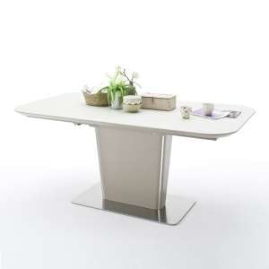 Nolte Glass Extendable Dining Table In Taupe And Steel Base