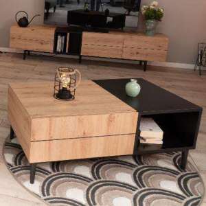 Nomat Wooden 1 Drawer Coffee Table In Artisan Oak And Black