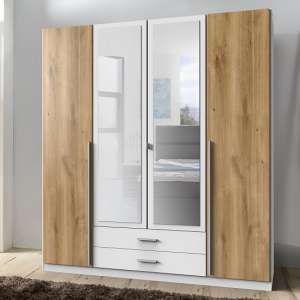 Norell Mirrored Wardrobe Large In White And Planked Oak Effect