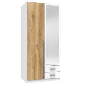 Norell Mirror Wardrobe In White Planked Oak Effect And 2 Doors