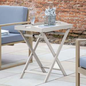 Norris Outdoor Acacia Wood Tray Side Table In Whitewash