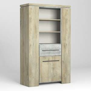 Norton Bookcase In Oak And Concrete Effect With 1 Door 1 Drawer