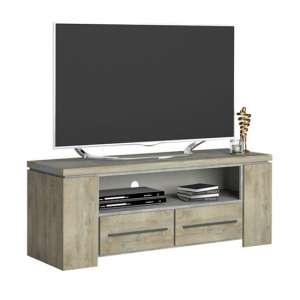 Norton Wooden TV Stand In Oak And Concrete Effect With 2 Drawers