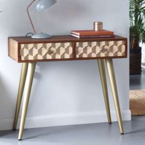 Nosid Wooden Console Table In Dark Walnut With 2 Drawers